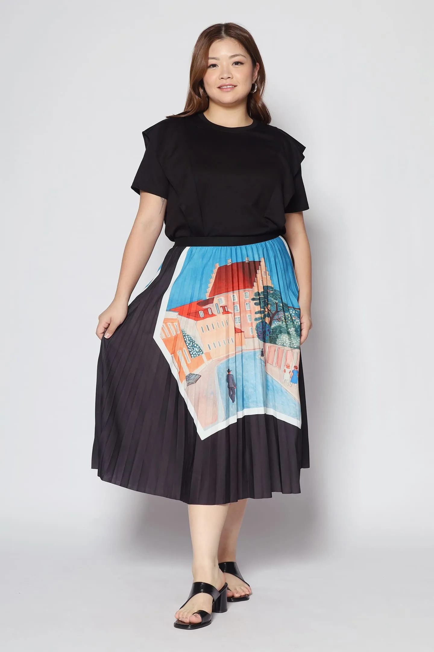 Quaint Building Pleated Skirt