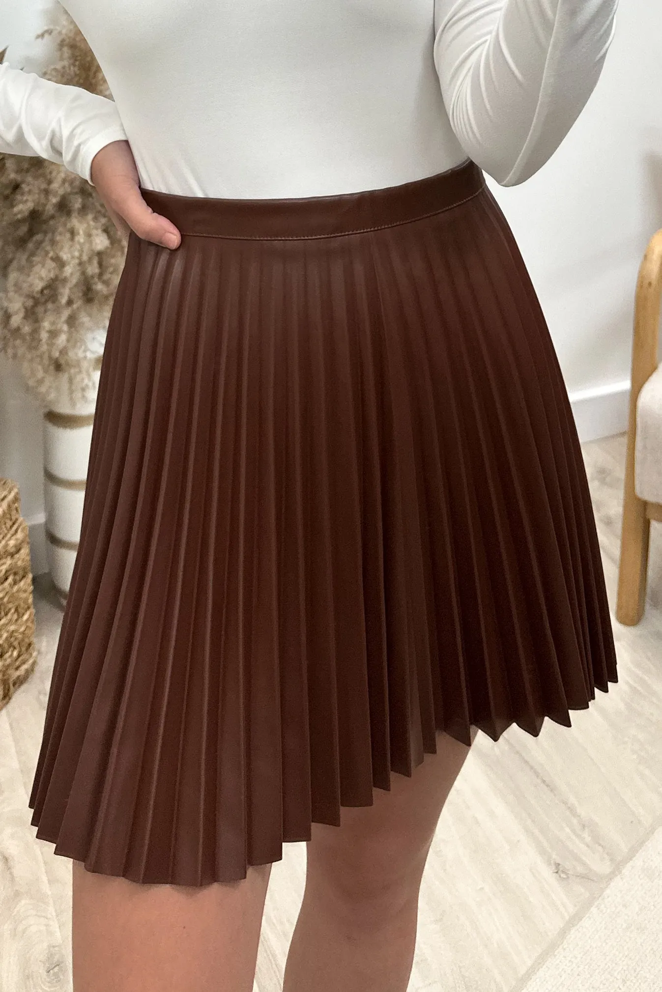 "Meet Over Coffee" Leather Skirt (Chocolate)