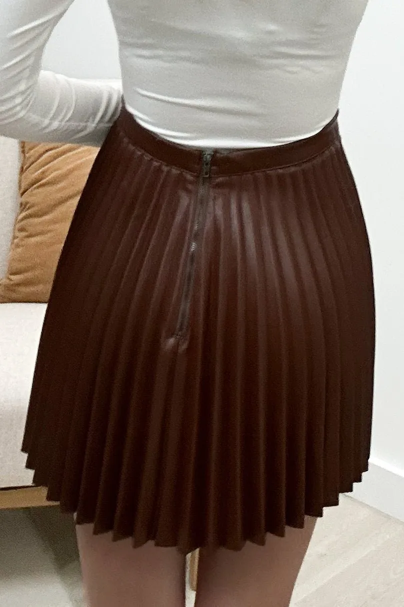 "Meet Over Coffee" Leather Skirt (Chocolate)