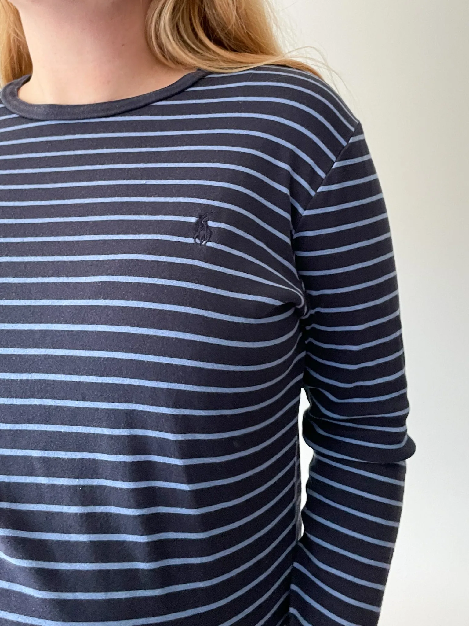 Ralph Lauren Sport Navy Blue Stripe 100% Cotton Crew Neck Top - XL