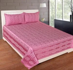 RD TREND 210 TC Jacquard 100% Cotton King Size 94 inch (235 cm) x 100 inch (250cm) Double Bedsheet with 2 Pillow Covers Color Pink Leaf