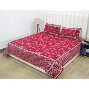 RD TREND 300 TC Jacquard 100% Cotton King Size 94 inch (235 cm) x 100 inch (250cm) Double Bedsheet with 2 Pillow Covers Color Red