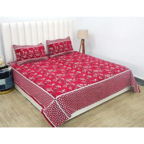 RD TREND 300 TC Jacquard 100% Cotton King Size 94 inch (235 cm) x 100 inch (250cm) Double Bedsheet with 2 Pillow Covers Color Red