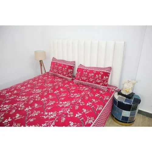 RD TREND 300 TC Jacquard 100% Cotton King Size 94 inch (235 cm) x 100 inch (250cm) Double Bedsheet with 2 Pillow Covers Color Red