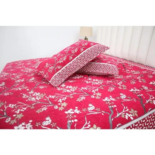 RD TREND 300 TC Jacquard 100% Cotton King Size 94 inch (235 cm) x 100 inch (250cm) Double Bedsheet with 2 Pillow Covers Color Red