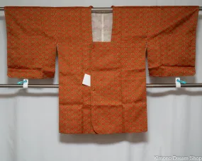 Reddish Abstract Hishi Diamonds Michiyuki - Unused Kimono Jacket - Haori with Pocket - Pattern Weaved Into Fabric