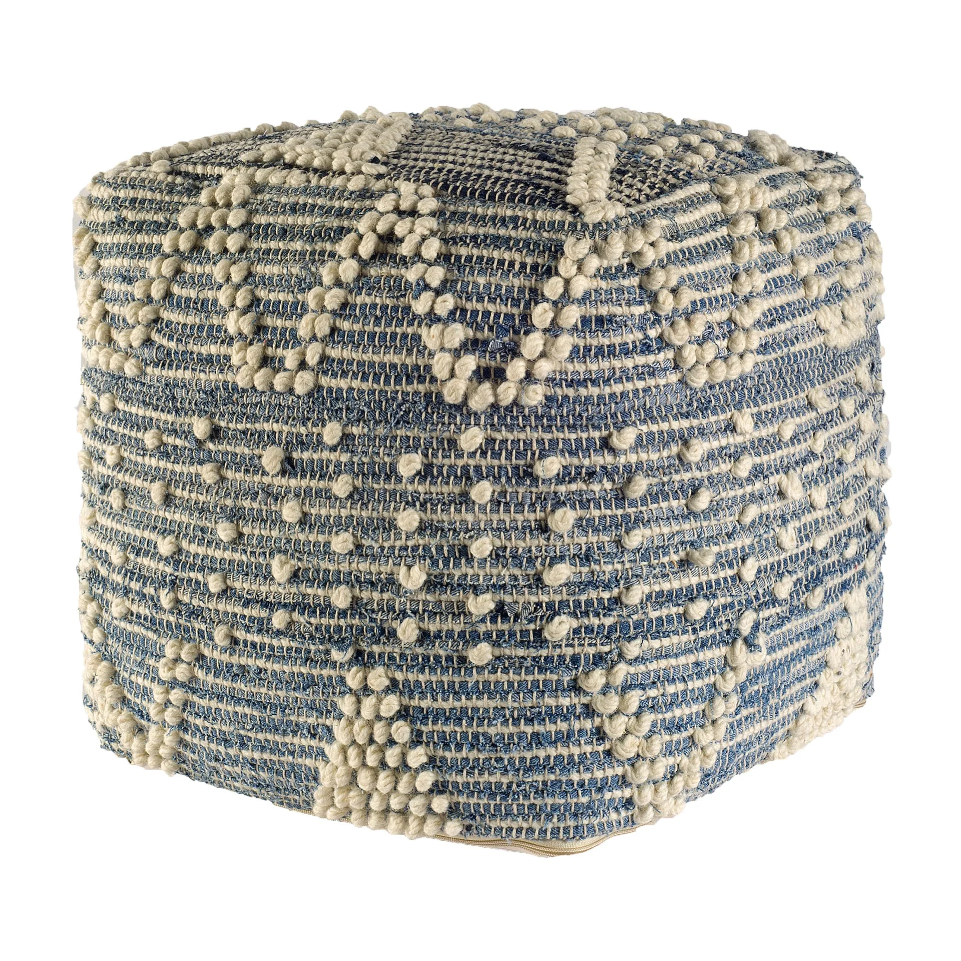 Rofi Pouf Blue Denim & Ivory Cotton