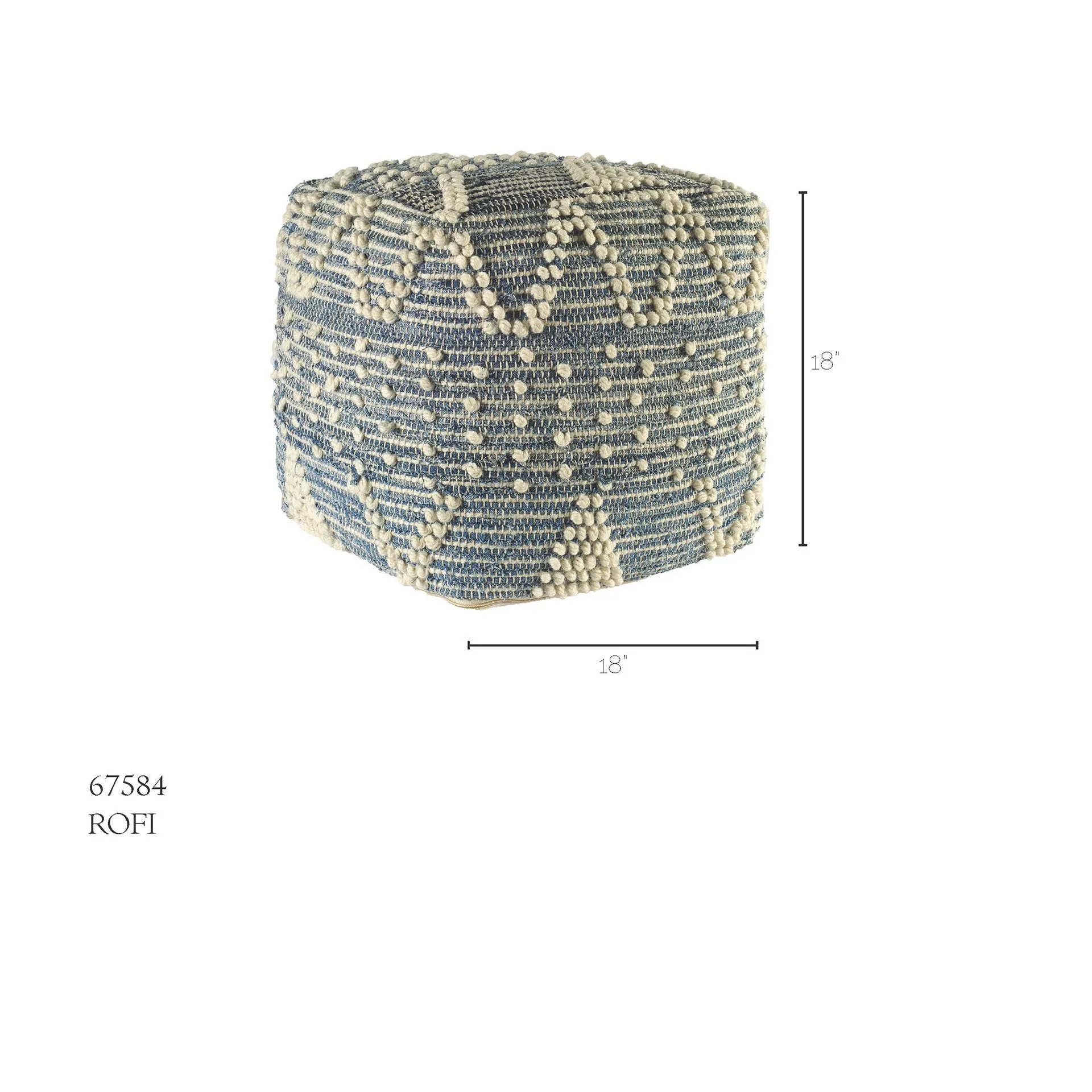 Rofi Pouf Blue Denim & Ivory Cotton