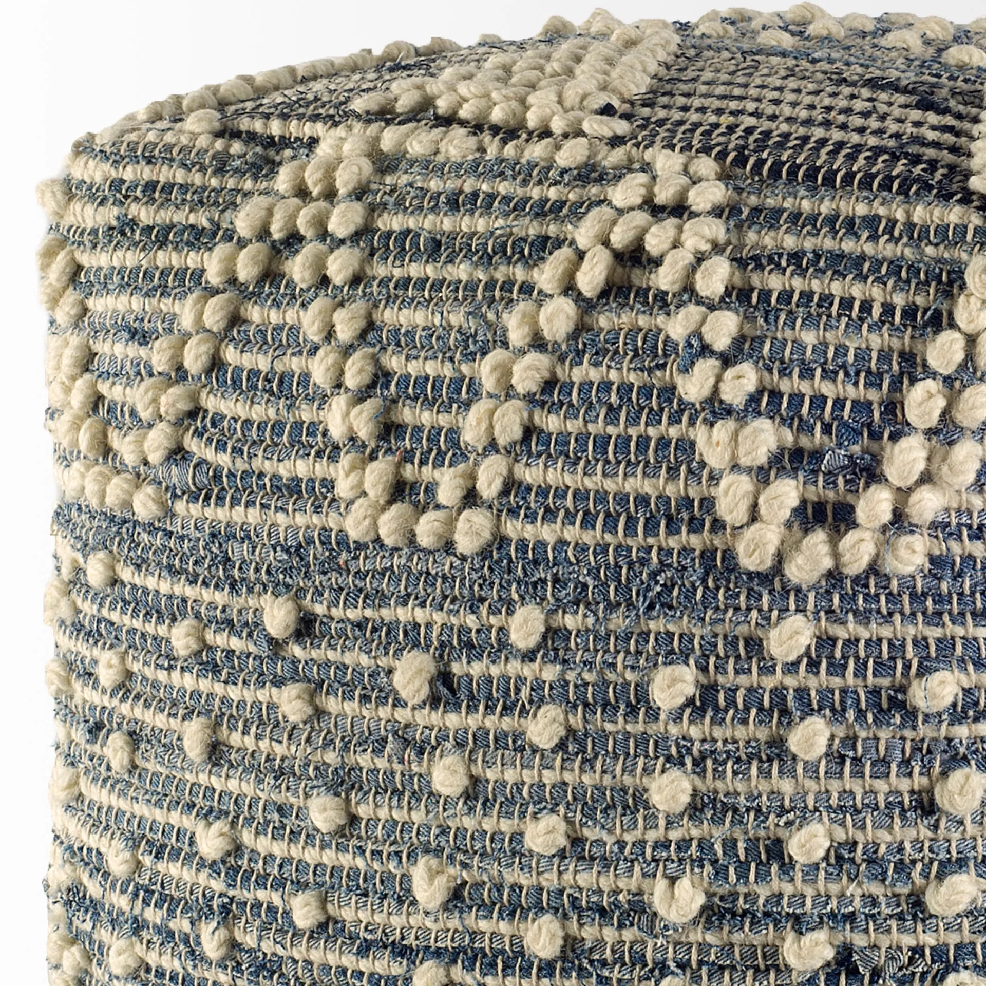 Rofi Pouf Blue Denim & Ivory Cotton