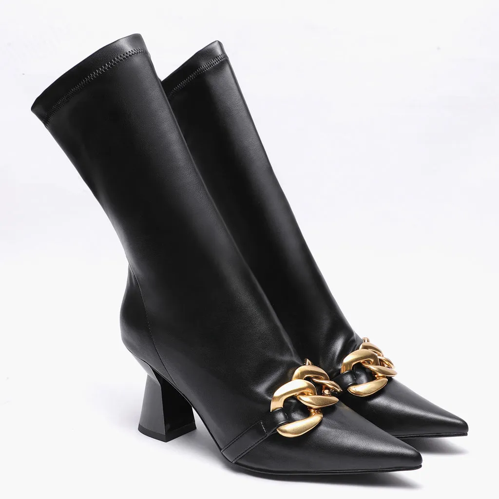 Rosalie Black Stretch Napa Pointed Heel Calf Boots