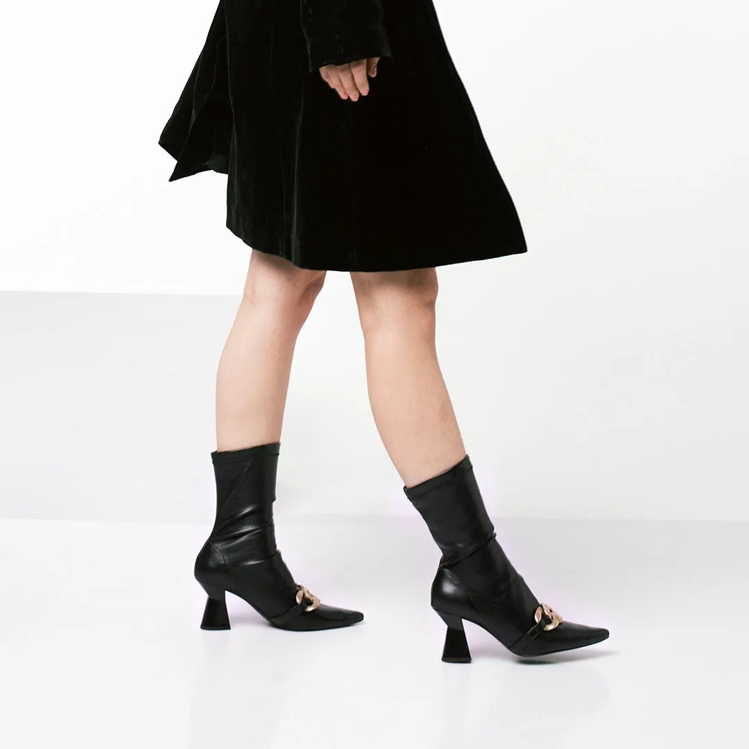 Rosalie Black Stretch Napa Pointed Heel Calf Boots