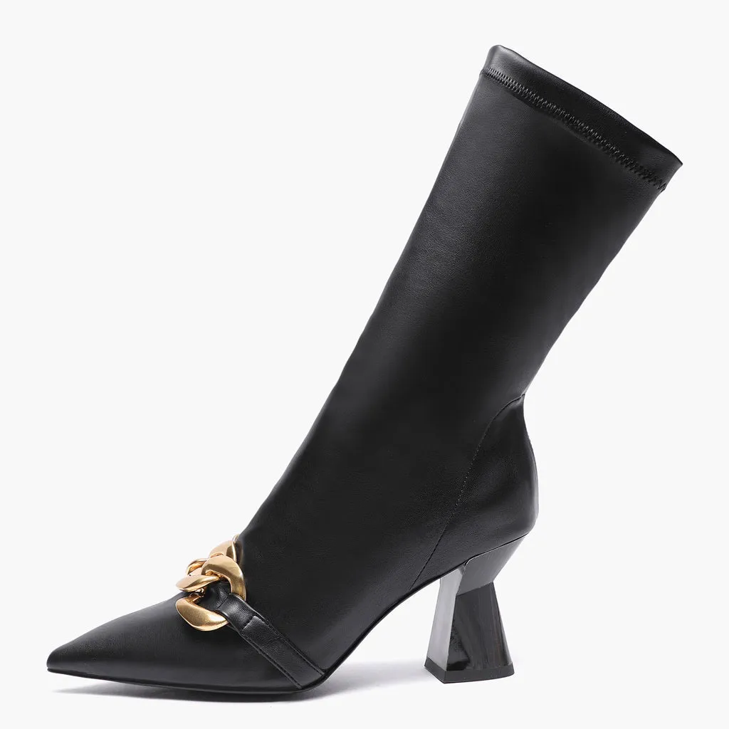 Saint Rosalie Black Stretch Napa Pointed Heel Calf Boots