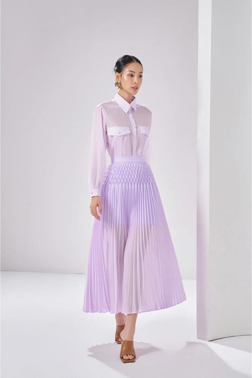 Sawyer A-line Pleated Chiffon Midi Skirt