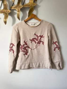 Second Female Danish Beige Red Leaf Embroidered Pullover Sweater - XS/S