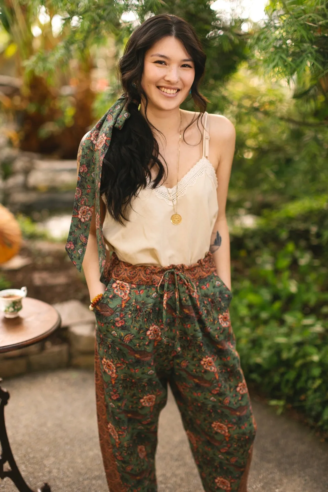 Secret Garden Boho Linen Cropped Printed Artist Pants