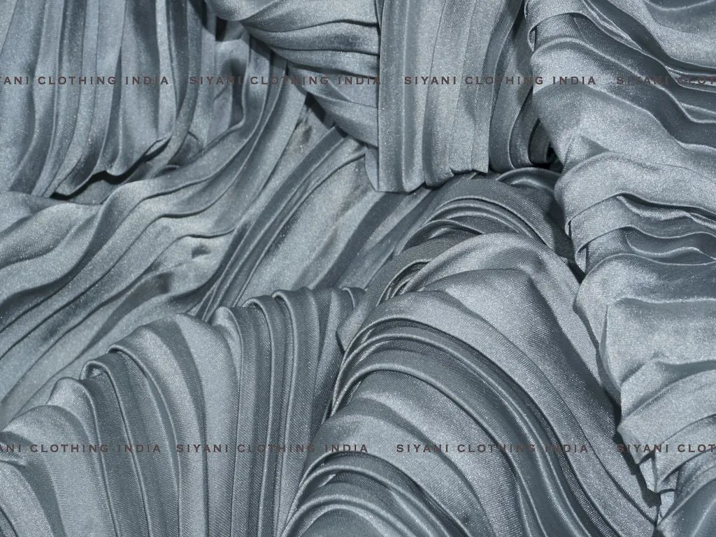 Silver Pleated Satin Georgette Fabric