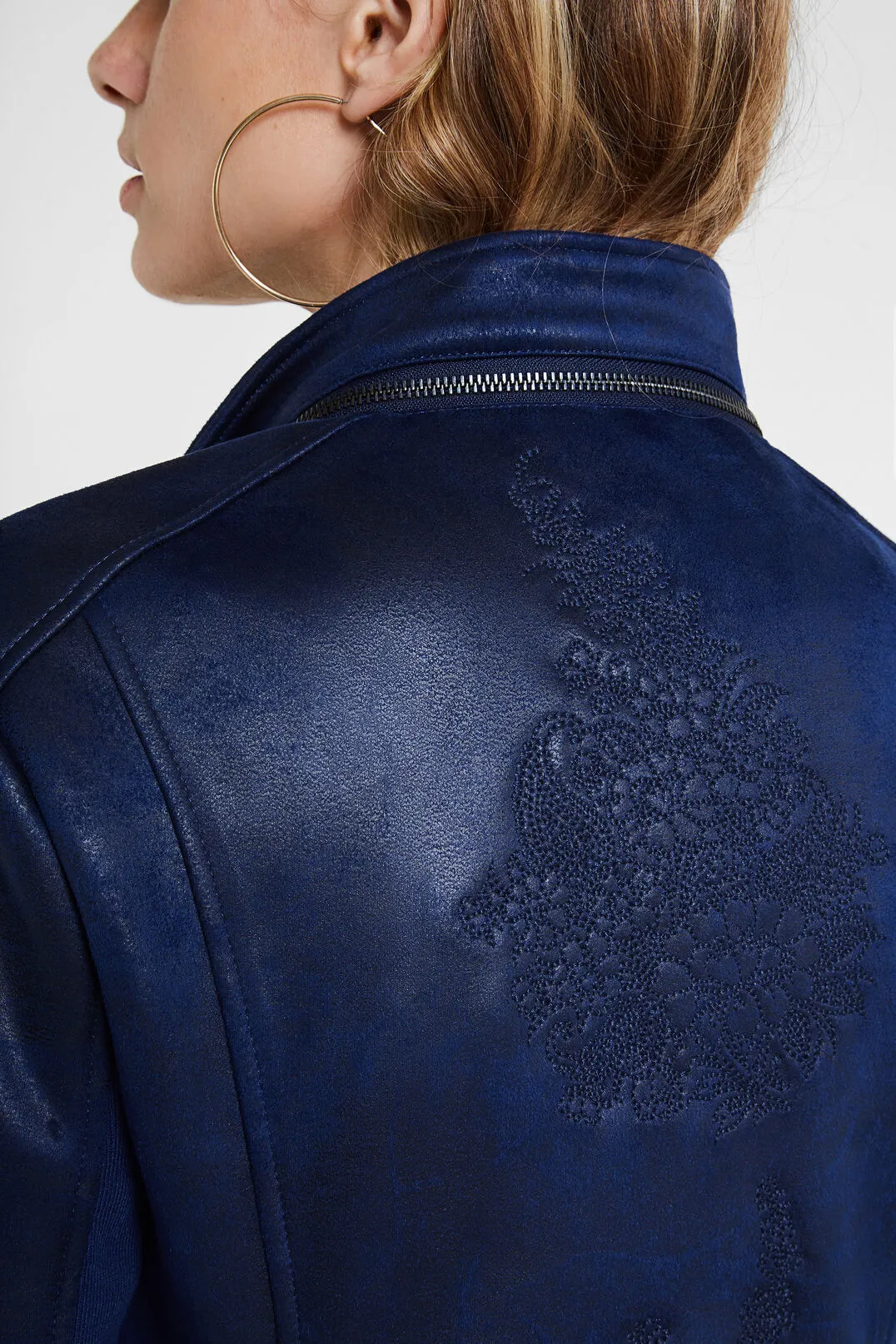 Slim Biker Jacket w/ Embroidery - Jean