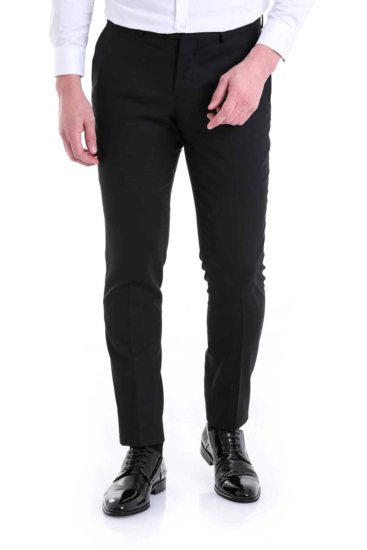 Slim Fit Black Side Pocket Low Waist Wool Dress Pants