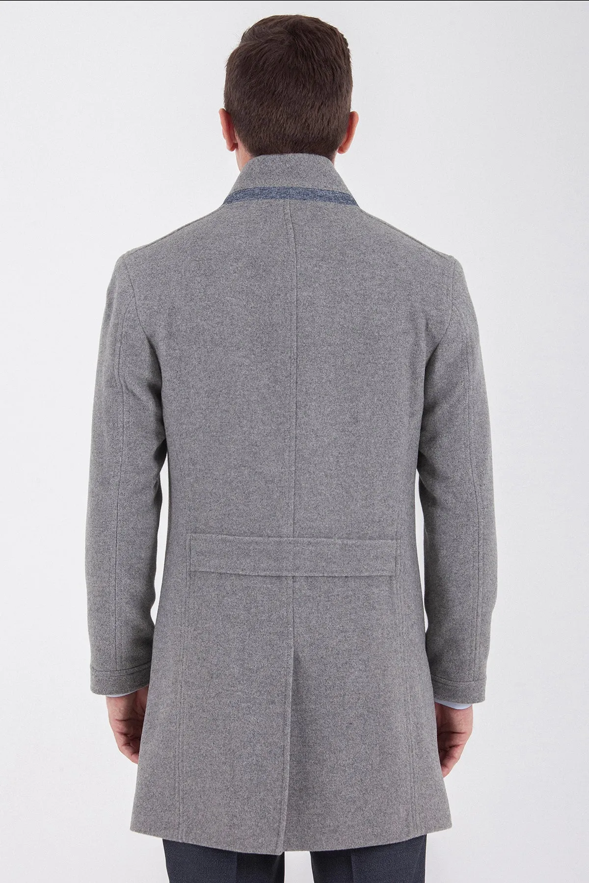 Slim Fit Cachet Notch Lapel Wool Blend Navy Overcoat, Gray