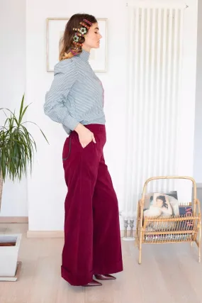 Soufflé turned up pants - burgundy baby corduroy