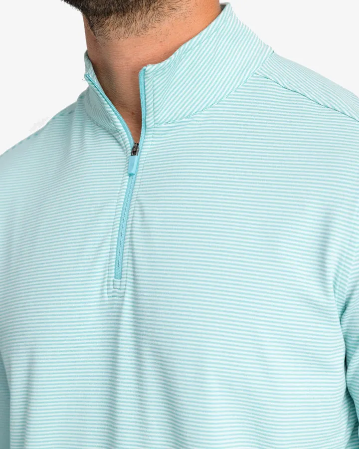 Southern Tide Men's Cruiser Heather Micro-Stripe Performance Quarter Zip Pullover - Heather Tidal Wave