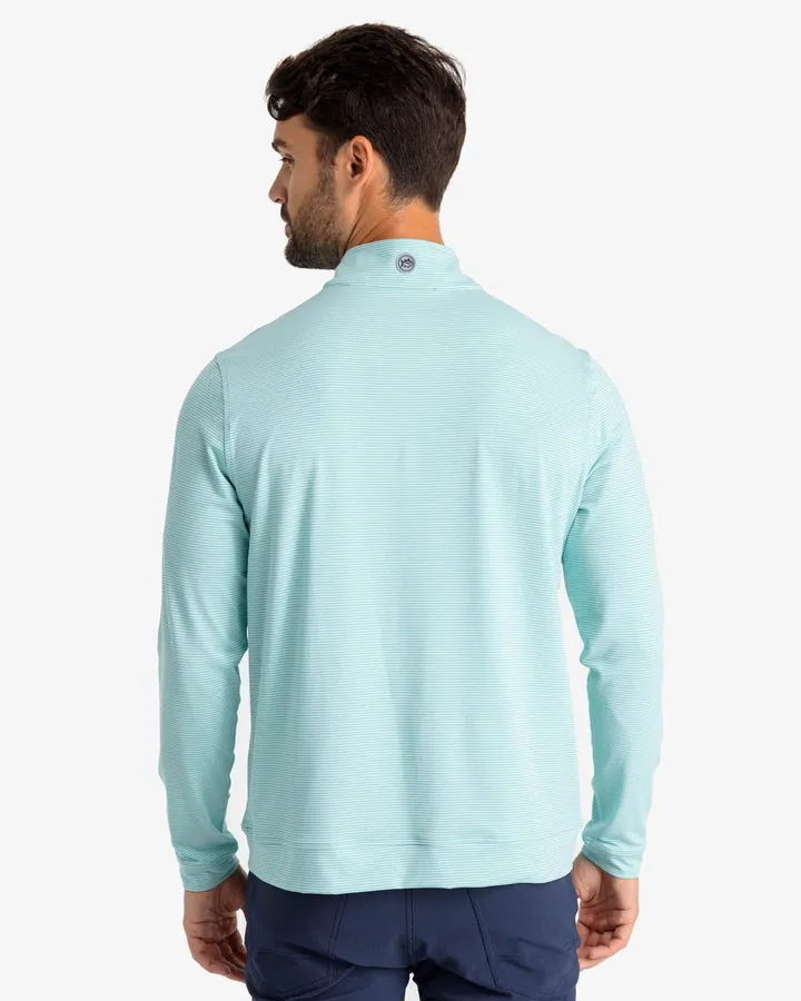 Southern Tide Men's Cruiser Heather Micro-Stripe Performance Quarter Zip Pullover - Heather Tidal Wave