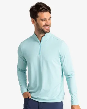 Southern Tide Men's Cruiser Heather Micro-Stripe Performance Quarter Zip Pullover - Heather Tidal Wave