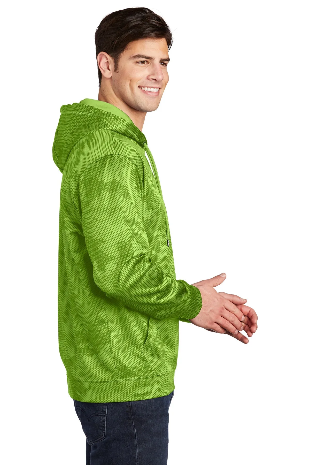 Sport-Tek Sport-Wick CamoHex Fleece Customized Hooded Pullovers, Lime Shock