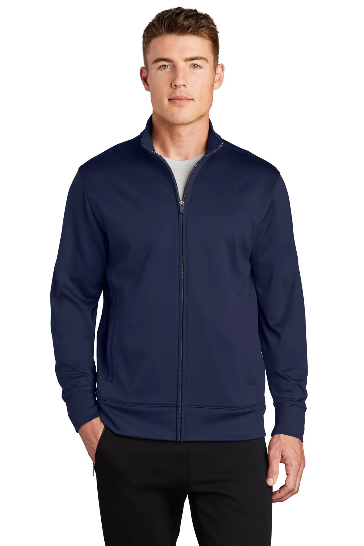 Sport-Tek Sport-Wick Fleece Branded Full-Zip Jackets, Navy