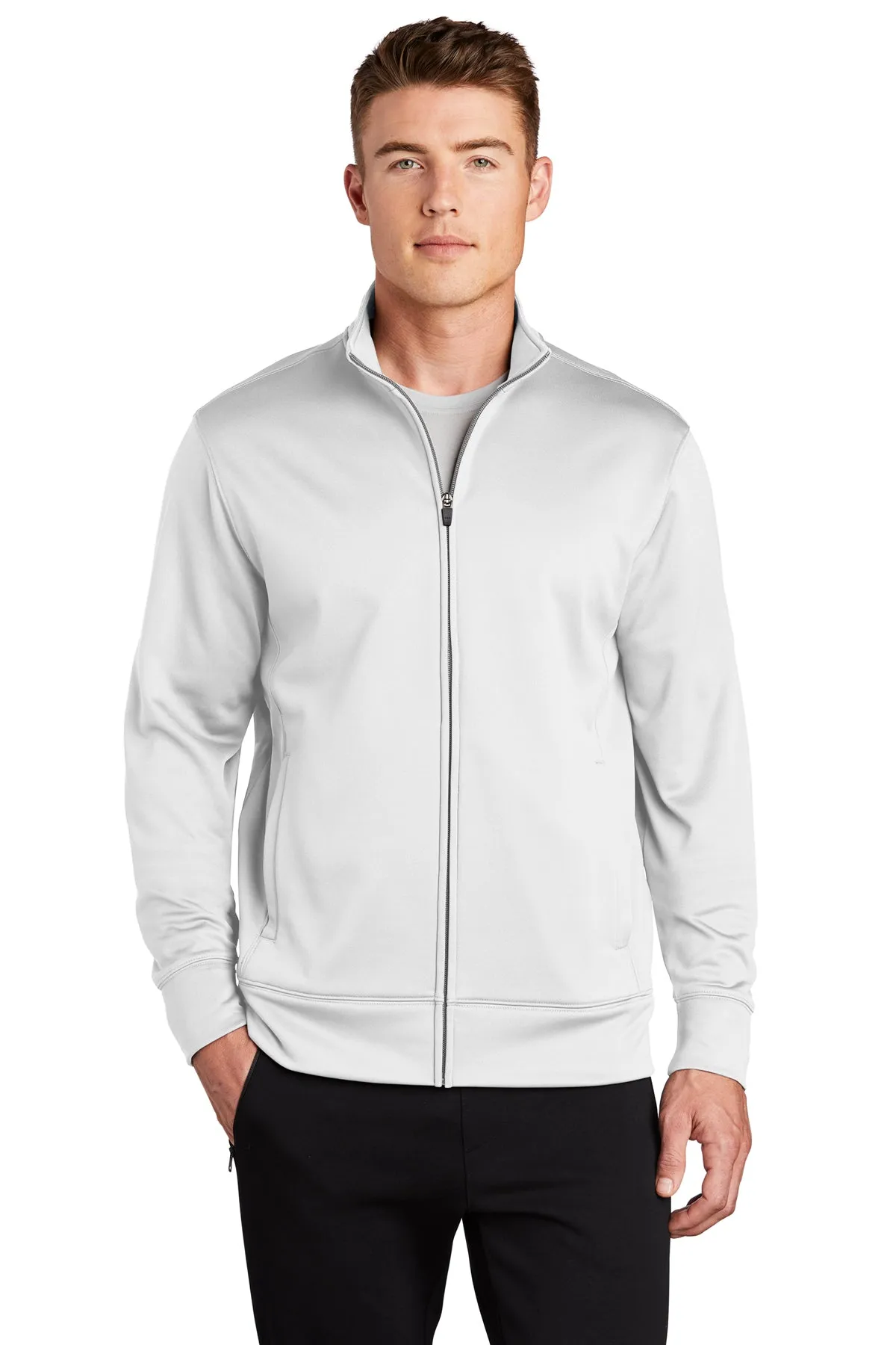 Sport-Tek Sport-Wick Fleece Branded Full-Zip Jackets, White