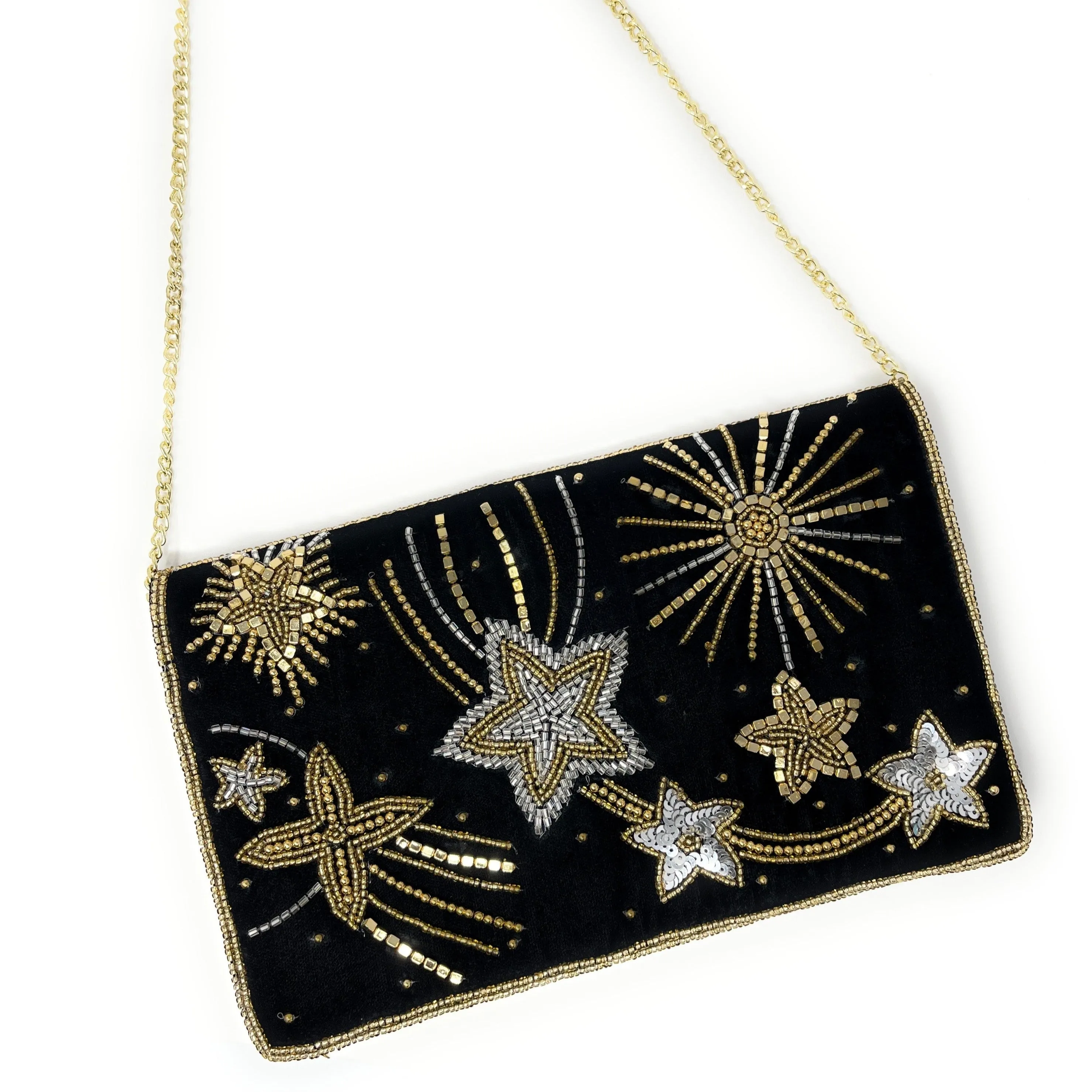 Starlight Velvet Beaded Clutch Purse