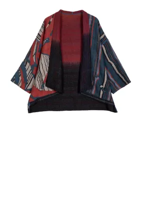 STRIPE AND BENDS KANTHA MINI KIMONO JACKET - sb4055-red -