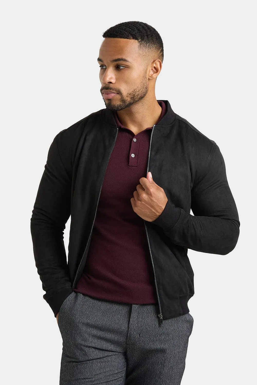 Suede Look Bomber Jacket in Black