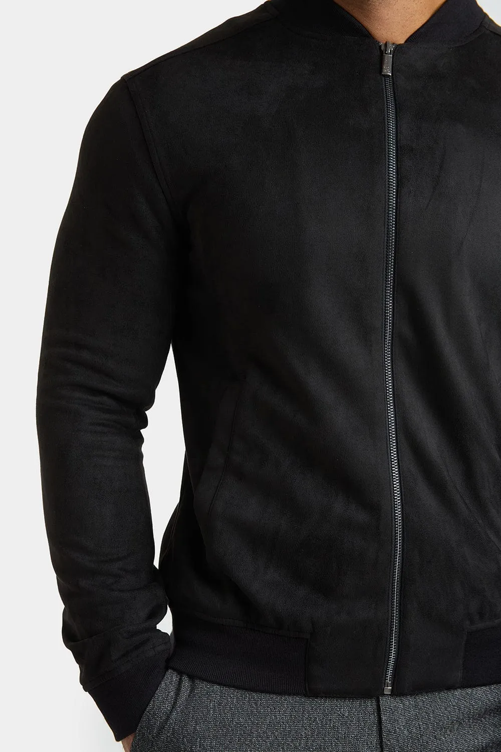 Suede Look Bomber Jacket in Black