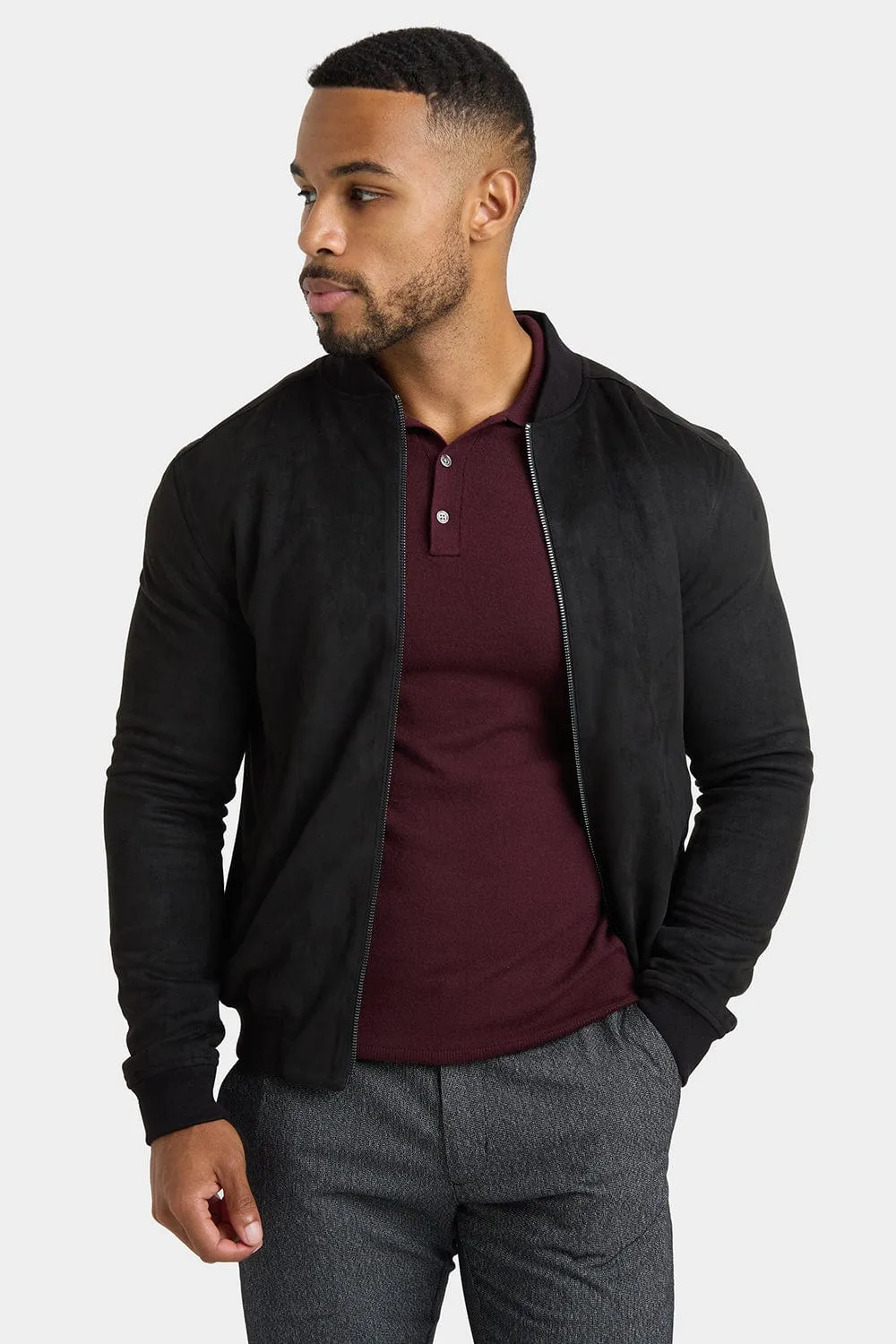 Suede Look Bomber Jacket in Black