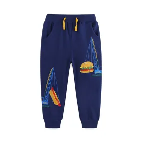 Toddler/Kid Boy's Crane and Burger Embroidery Design Pants