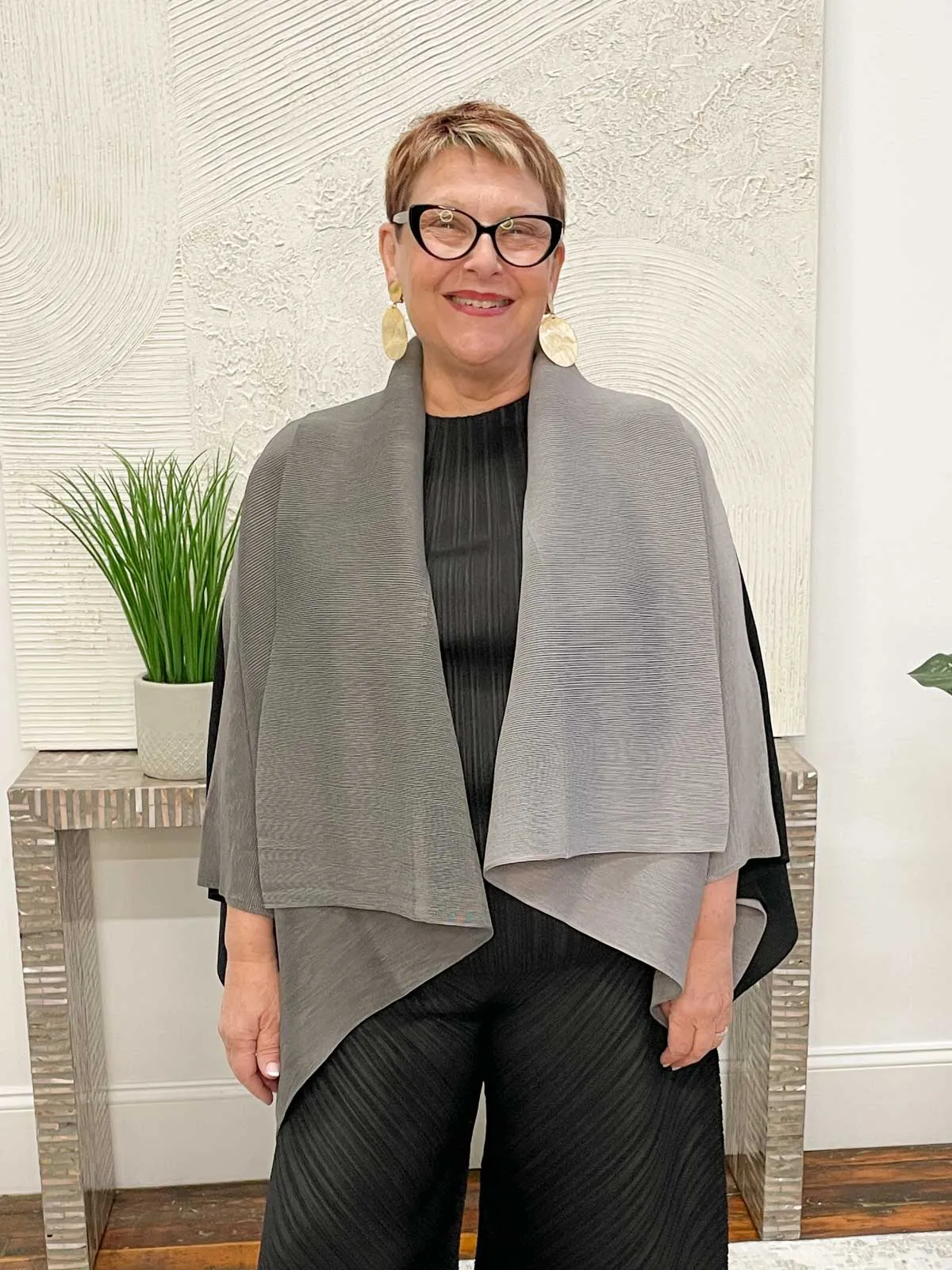 Two Tone Kimono Jacket, Black/Grey