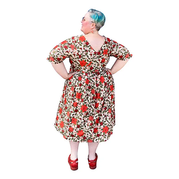 Vee dress with Sleeves in Orange Flora Plus Size Made to order 14 - 36