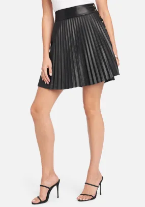 Vegan Leather Pleated Side Snap Skirt