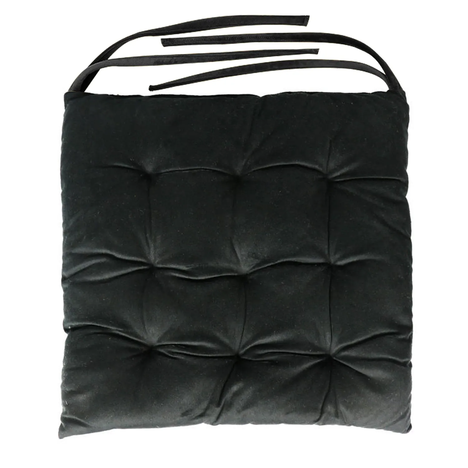 Velvet Slip Free Tufted  Chair Cushion Black 40x40cm - Pack of 2