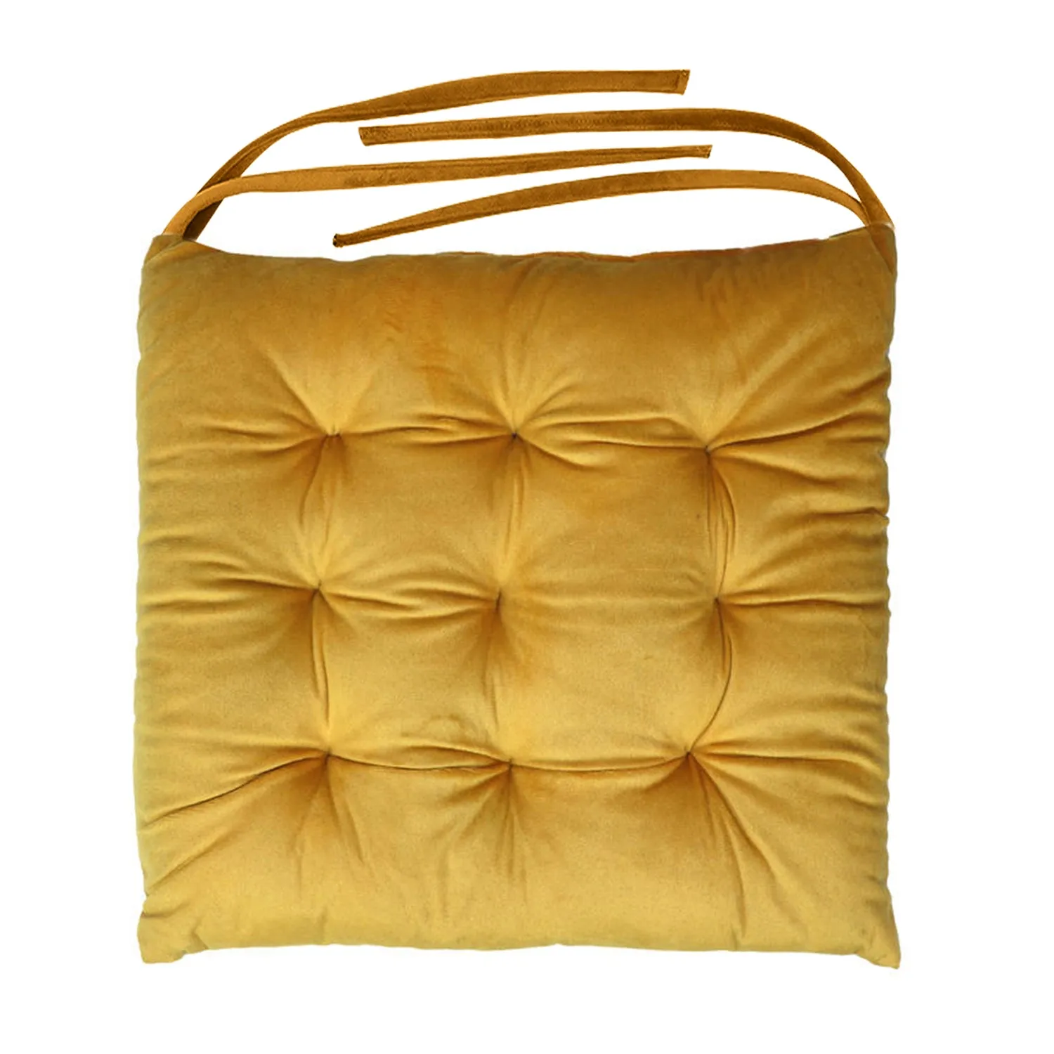 Velvet Slip Free Tufted  Chair Cushion Dark Mustard 40x40cm - Pack of 4