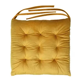 Velvet Slip Free Tufted  Chair Cushion Dark Mustard 40x40cm