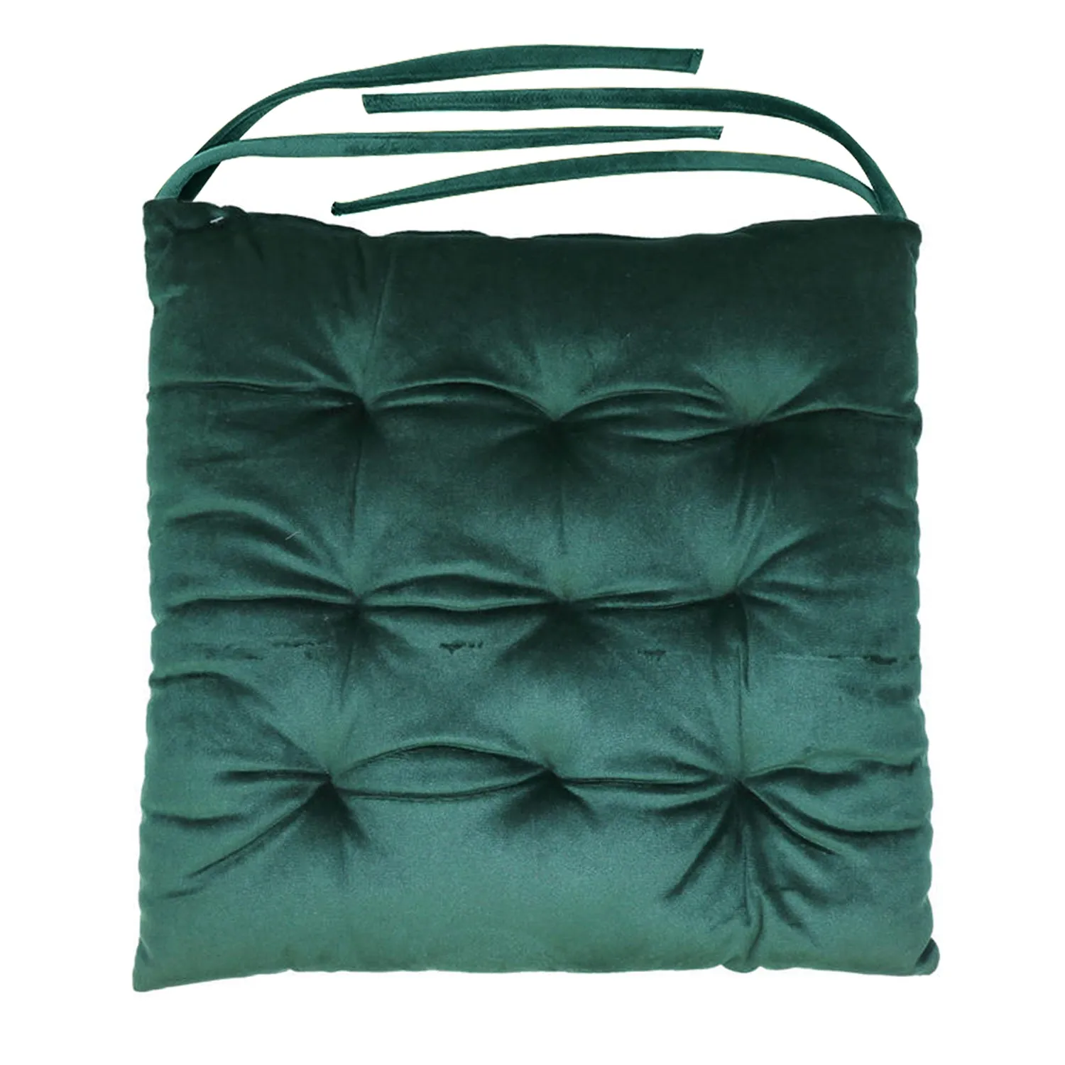 Velvet Slip Free Tufted  Chair Cushion Green 40x40cm