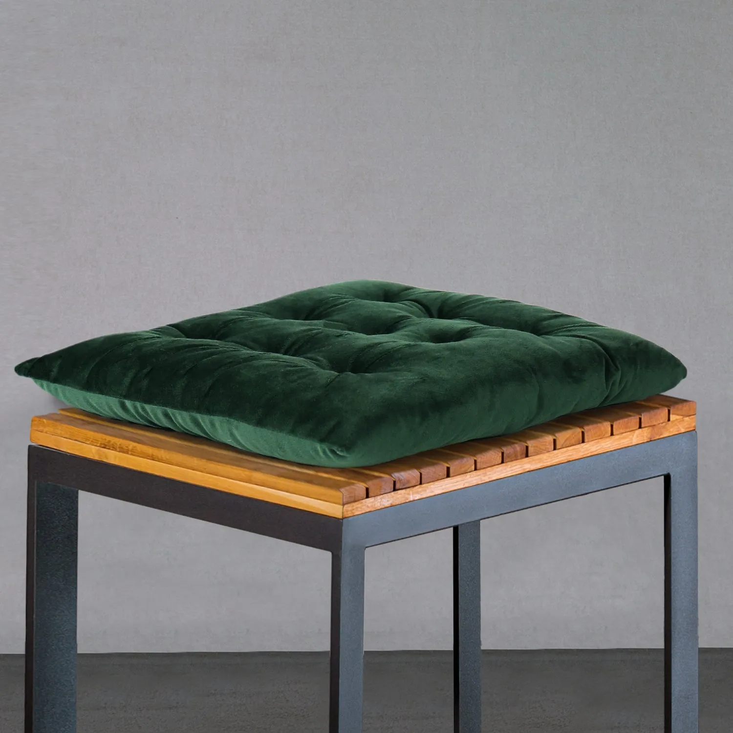 Velvet Slip Free Tufted  Chair Cushion Green 40x40cm