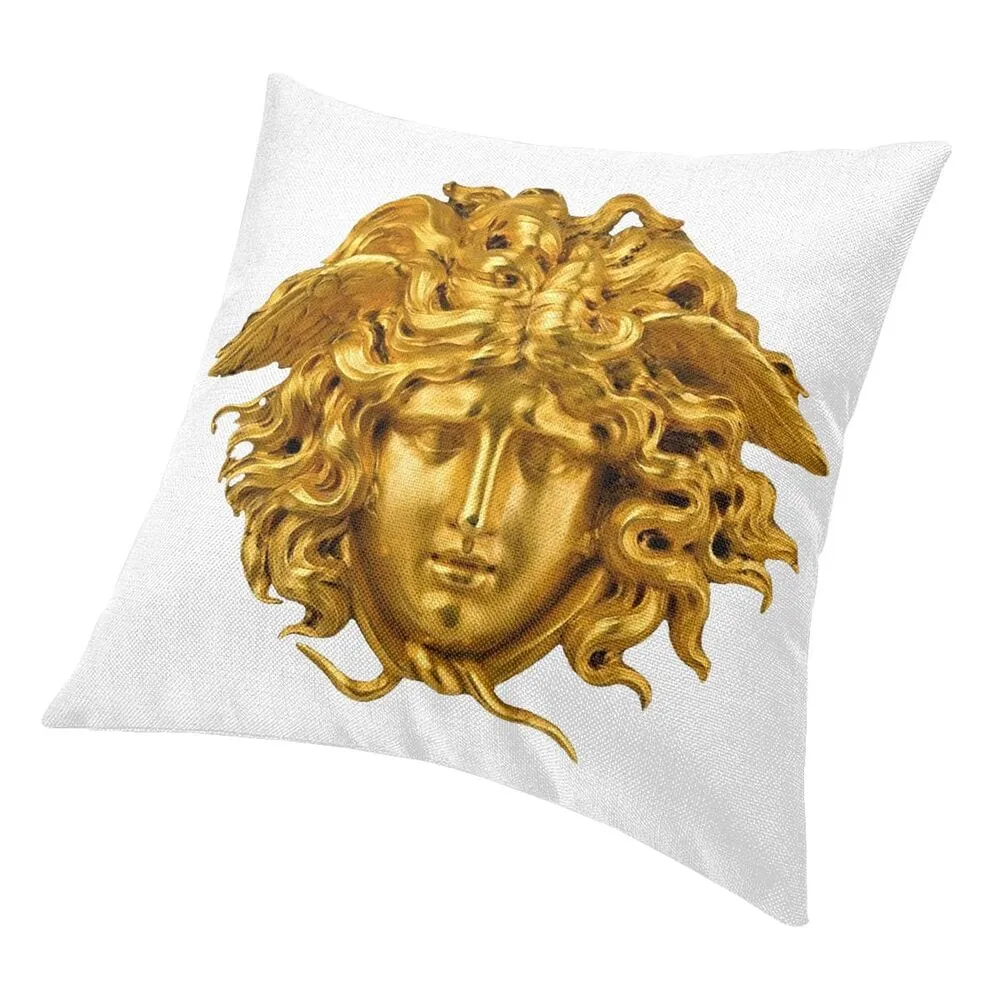 Versace Style Decorative Luxury Velvet Pillowcases Medusa Head Gold and White Print