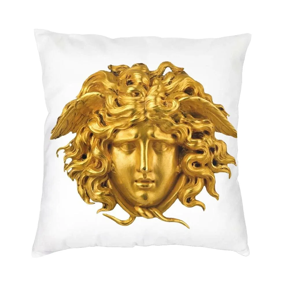 Versace Style Decorative Luxury Velvet Pillowcases Medusa Head Gold and White Print