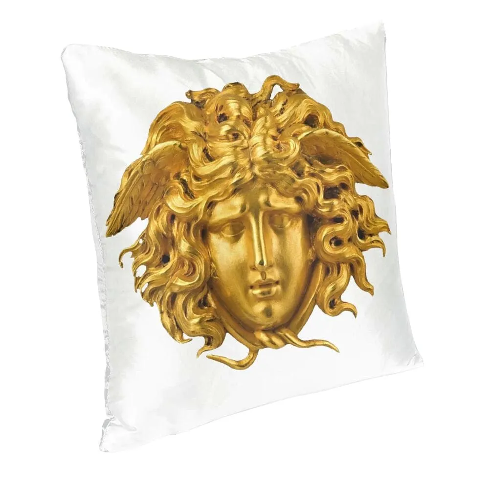 Versace Style Decorative Luxury Velvet Pillowcases Medusa Head Gold and White Print