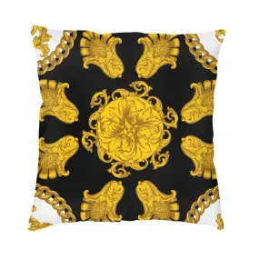 Versace Style Golden Lily with Luxury Ornament  Velvet Pillowcases