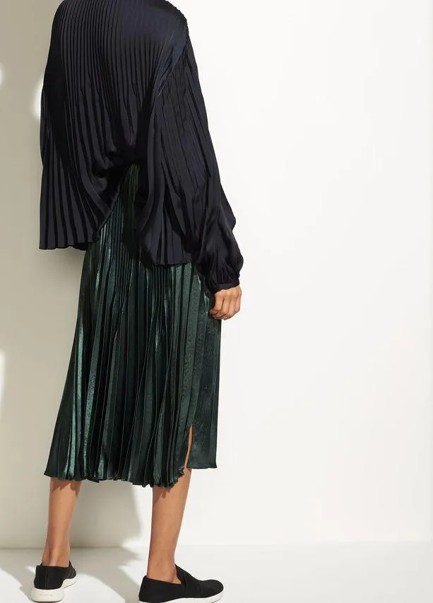 Vince - Chevron Pleated Skirt Forest