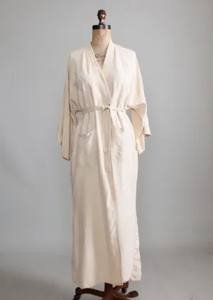 Vintage 1960s Neutrals Embroidered Kimono Robe